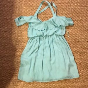 Aqua off the shoulder with straps dress